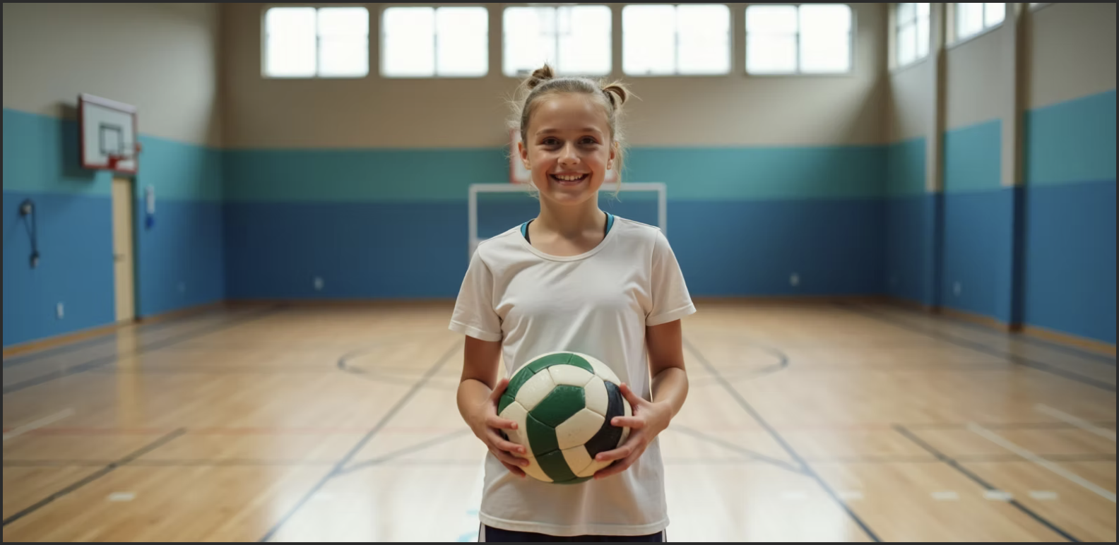 Young handball player in Danish handball hall